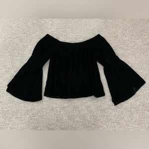 Hollister Black Velour Off-Shoulder Bell Sleeve Top Medium